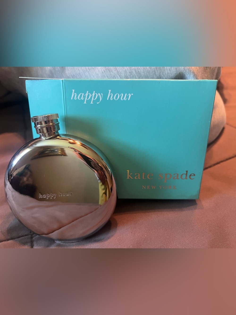 kate spade silver 'happy hour' Round Flask with Teal Box